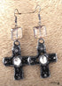 Boho Earrings, RH Dangle Earrings, Silver Metal Cross